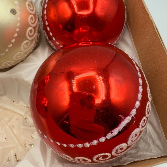 Vintage Lot Jumbo West Germany Mercury Glass Christmas Ornaments Round Red White - Picture 13 of 16